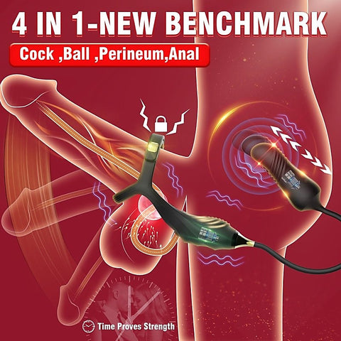 Vibrating Buckle Cock Ring With Thrusting Butt Plug
