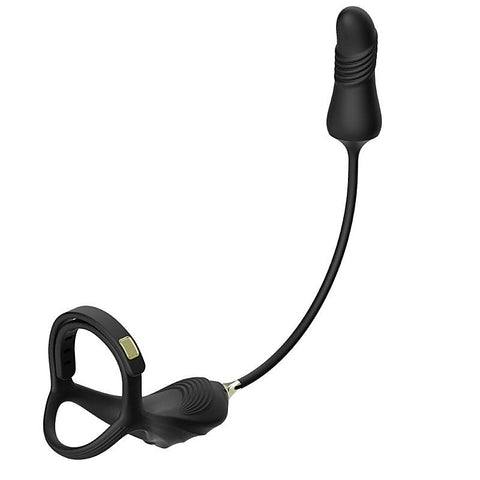 Vibrating Buckle Cock Ring With Thrusting Butt Plug
