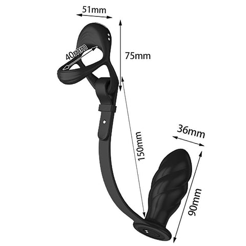 Multi-Function Cock and Ball Ring With Thread Anal Plug