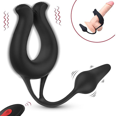 Nicole Vibrating Cock Ring With Anal Plug by S-Hande