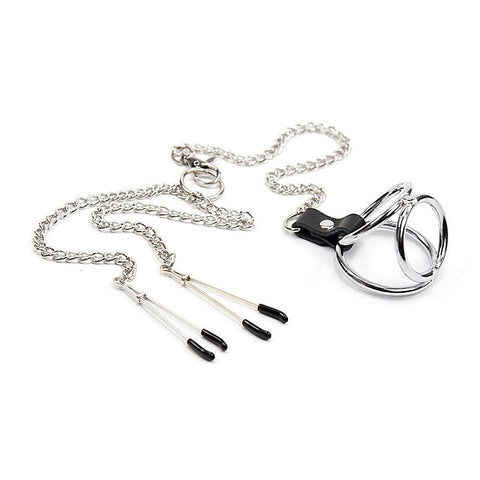 Adjustable Nipple Clamps With Cock Ring by BDStyle