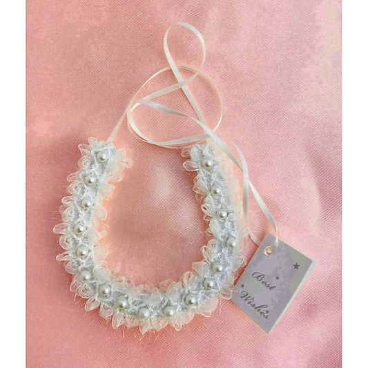 Horseshoe Bridal Charm With White Lace and Pearl