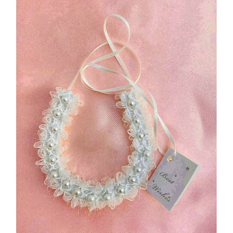 Horseshoe Bridal Charm With White Lace and Pearl