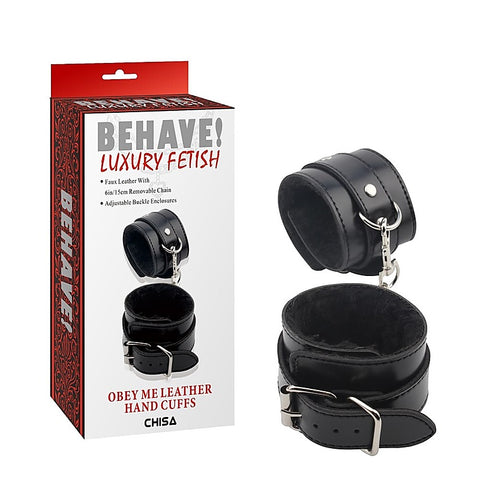 Behave Obey Me Leather Bondage Hand Cuffs by Chisa