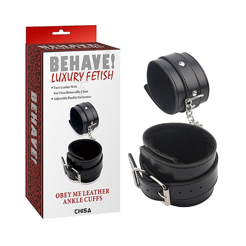Behave Obey Me Leather Fetish Ankle Cuffs by Chisa