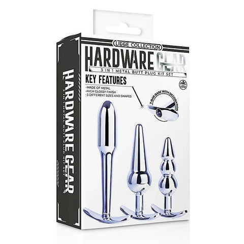 Hardware Gear 3 In 1 Metal Butt Plug Kit Set Chrome