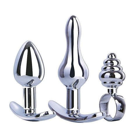 Hardware Gear 3 In 1 Metal Butt Plug Kit Set Chrome
