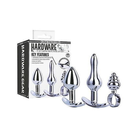Hardware Gear T Bar Base 3 In 1 Metal Butt Plug Kit Set