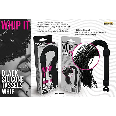 Whip It Black Tassel Silicone Bondage Whip by Hott Products