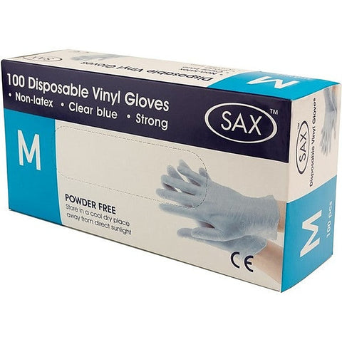 100 Pack Disposable Vinyl Gloves Blue by Sax