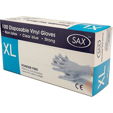 100 Pack Disposable Vinyl Gloves Blue by Sax