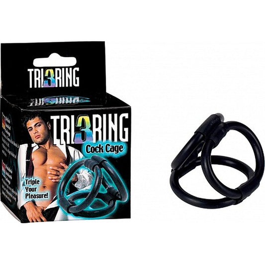 Male Tri Ring 3 Cock Cage Black by Seven Creations