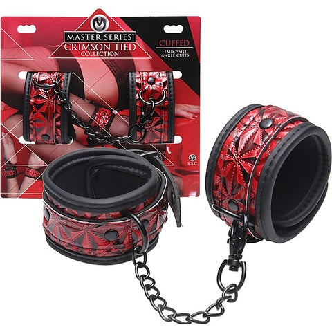 Crimson Tied Embossed Bondage Ankle Cuffs by XR Brands