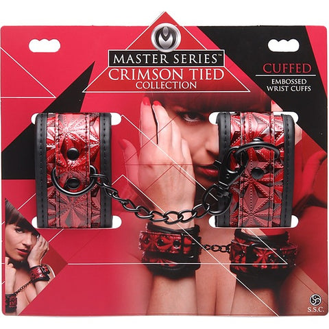 Master Series Crimson Tied Embossed BDSM Play Wrist Cuffs