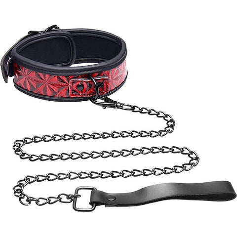 Master Series Crimson Tied Bondage Collar With Leash