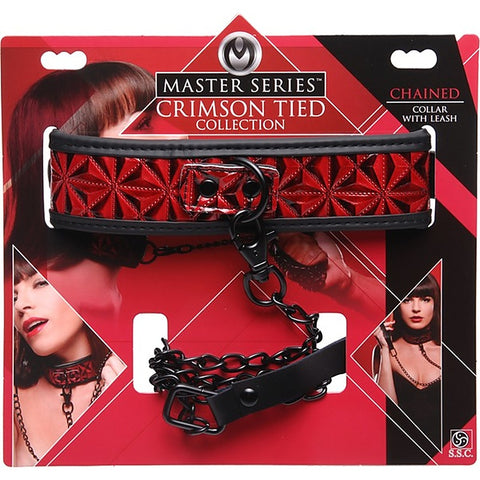 Master Series Crimson Tied Bondage Collar With Leash