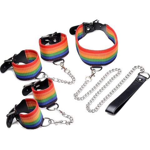 Master Series Kinky Pride Rainbow Bondage Cuff Set
