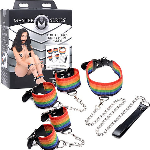 Master Series Kinky Pride Rainbow Bondage Cuff Set