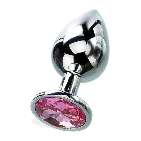 Silver Metal Butt Plug with Pink Gem Base by Adam & Eve