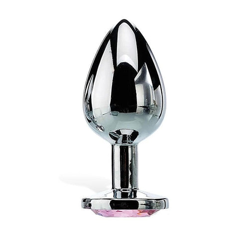 Silver Metal Butt Plug with Pink Gem Base by Adam & Eve