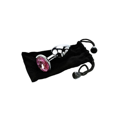 Silver Metal Butt Plug with Pink Gem Base by Adam & Eve