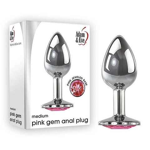 Silver Metal Butt Plug with Pink Gem Base by Adam & Eve
