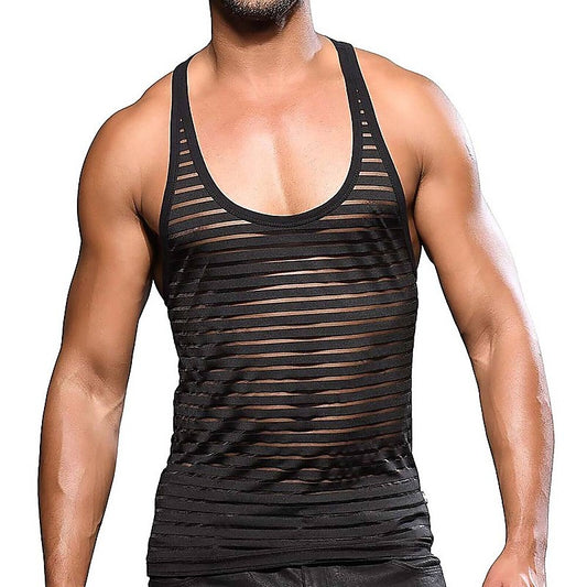 Mens Mesh Stripe Tee Black by Andrew Christian