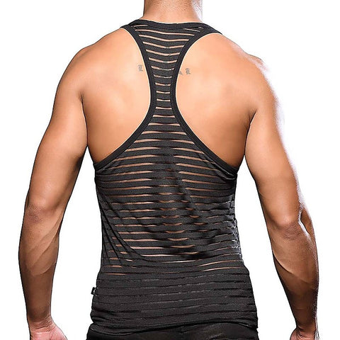 Mens Mesh Stripe Tee Black by Andrew Christian