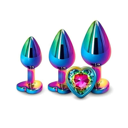 Rainbow Heart Shape Metal Anal Plug Set by Adam & Eve