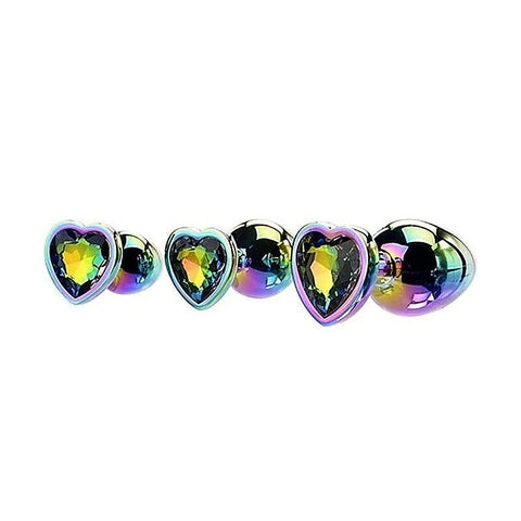 Rainbow Heart Shape Metal Anal Plug Set by Adam & Eve