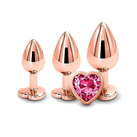 Rose Gold Heart Shape Metal Butt Plug Set by Adam & Eve