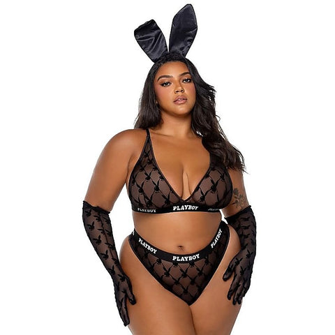Flocked Bunny 2 Piece Lingerie Set by Playboy