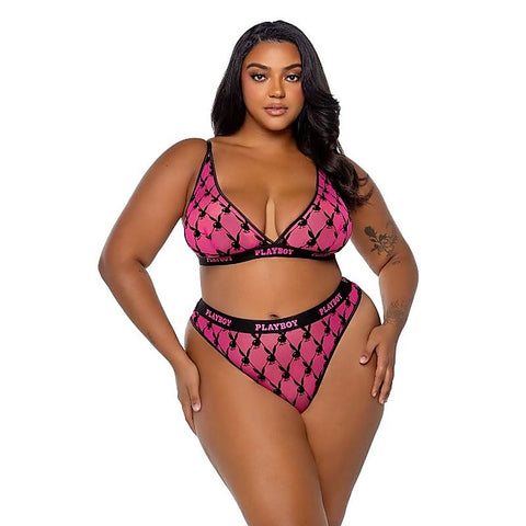 Flocked Bunny 2 Piece Sexy Lingerie Set by Playboy