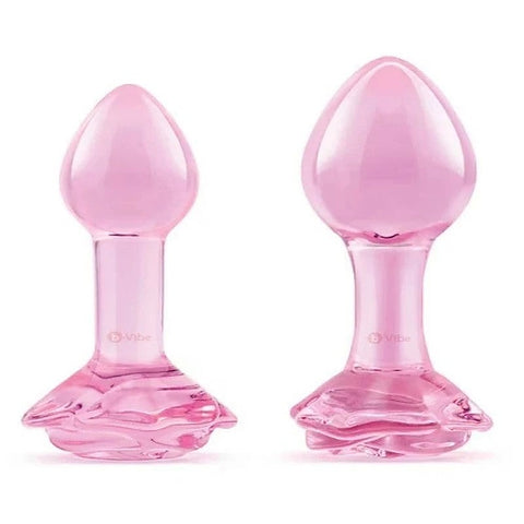 Pink Roses Glass Anal Plug Training Set by B-Vibe