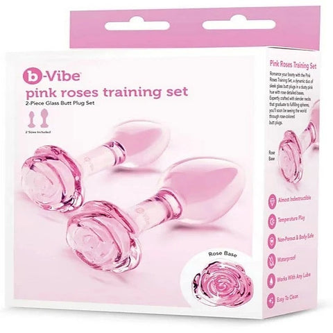 Pink Roses Glass Anal Plug Training Set by B-Vibe
