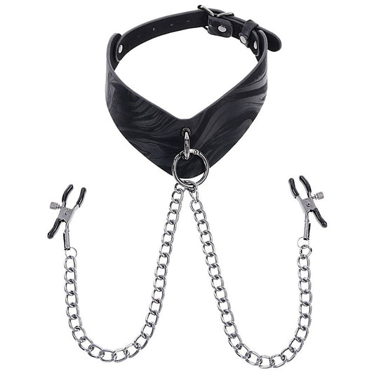 Velvet Noir Collar and Removable Clamps by Sportsheets