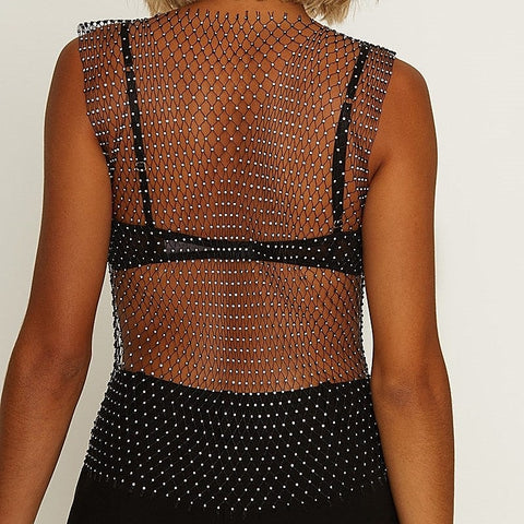 Diamante Studded Mesh Net Top by Muse