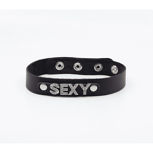Diamante Sexy Word BDSM Collar by Love In Leather