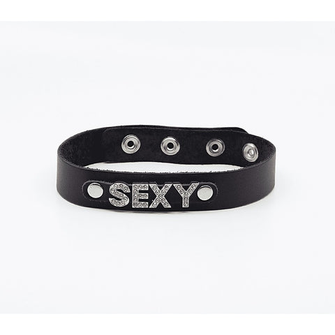 Diamante Sexy Word BDSM Collar by Love In Leather