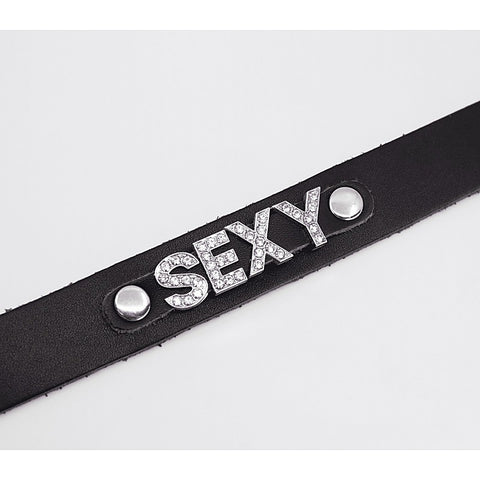 Diamante Sexy Word BDSM Collar by Love In Leather