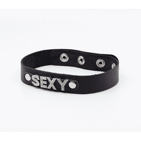 Diamante Sexy Word BDSM Collar by Love In Leather
