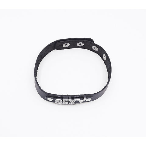 Diamante Sexy Word BDSM Collar by Love In Leather