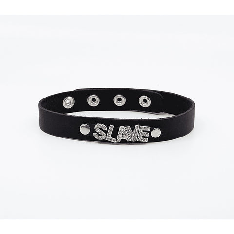 Diamante Slave Word BDSM Collar by Love In Leather
