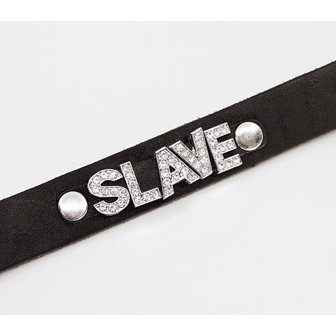 Diamante Slave Word BDSM Collar by Love In Leather