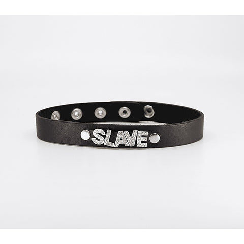 Diamante Slave Word BDSM Collar by Love In Leather