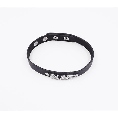 Diamante Slave Word BDSM Collar by Love In Leather