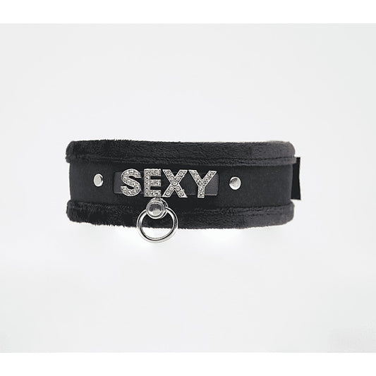 Diamante Sexy Fluffy Bondage Collar by Love In Leather