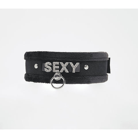 Diamante Sexy Fluffy Bondage Collar by Love In Leather