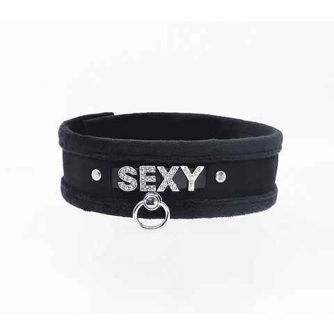Diamante Sexy Fluffy Bondage Collar by Love In Leather