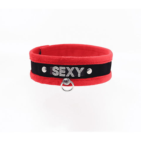 Diamante Sexy Fluffy Bondage Collar by Love In Leather